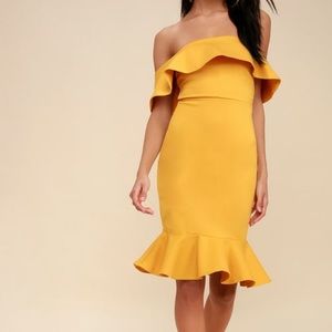 Lulus Mustard Off-the-shoulder dress